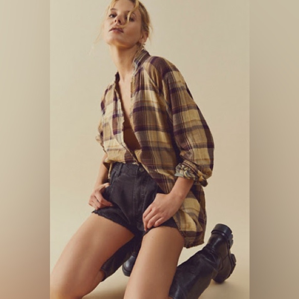 Free People Summer Daydream Spring Plaid Top in Buttercup